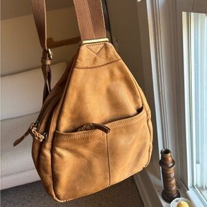 100% Tan Leather Convertible Sling/Backpack Bag